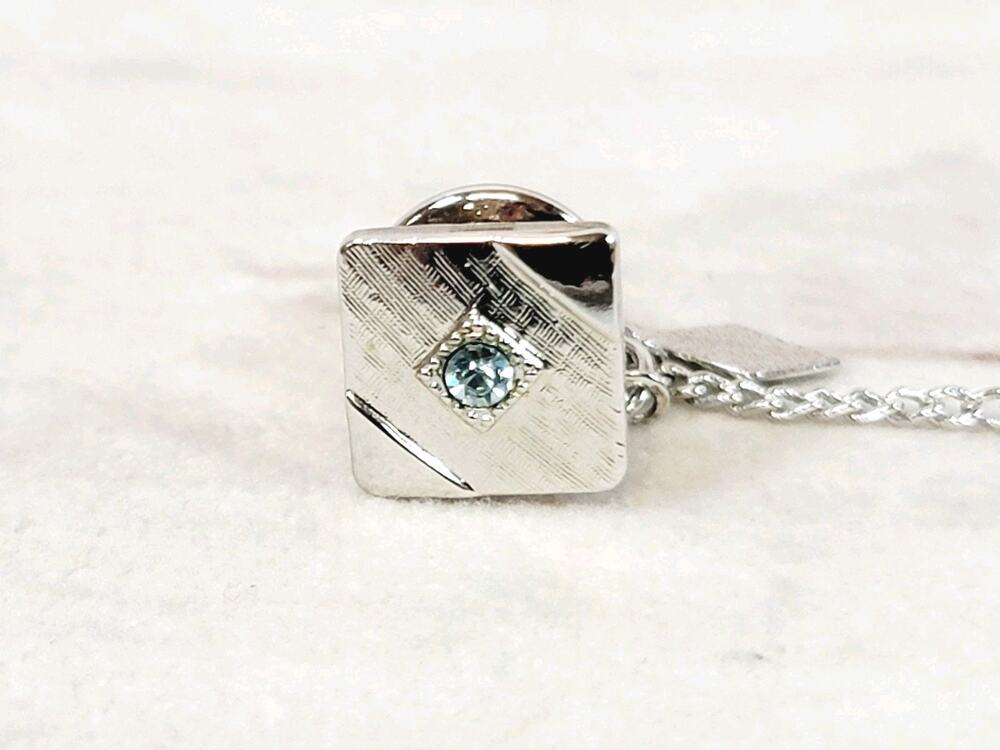 Sarah Coventry Square SilverTone Tie Tack Tux Shirt Vintage Pin Men's Jewelry